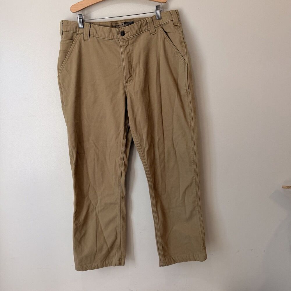 Carhartt BN3342M Mens 36x30 Relaxed Fit Rugged Flex Canvas Knit Lined Pants Tan
